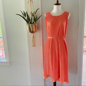 Ann Taylor Pleated Dress Coral Sleeveless Small
